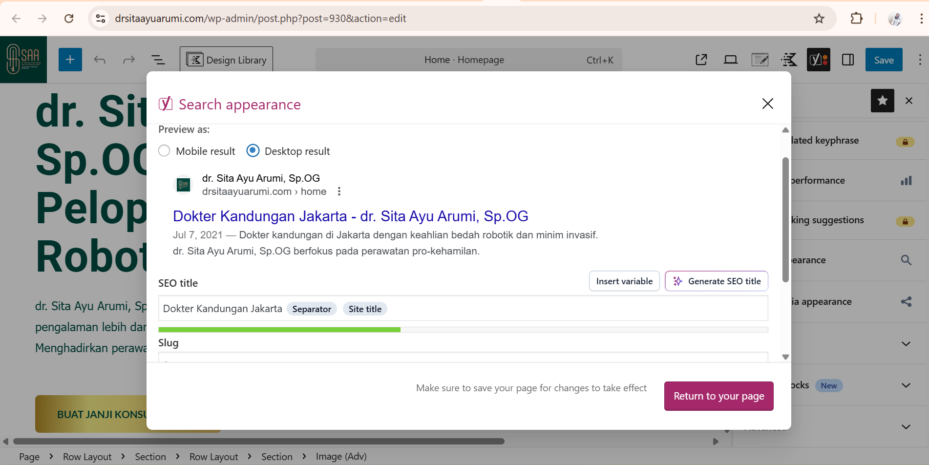 Contoh mengedit website appearance client Coulava