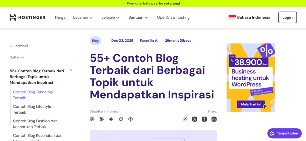 Hostinger contoh artikel komprehensif menurut coulava