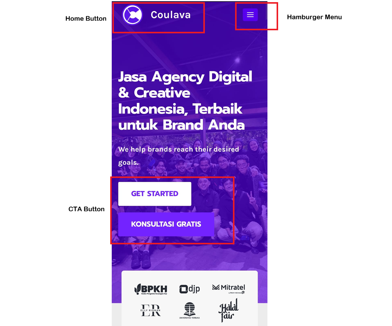 Tampilan mobile website Coulava dengan navigasi jelas