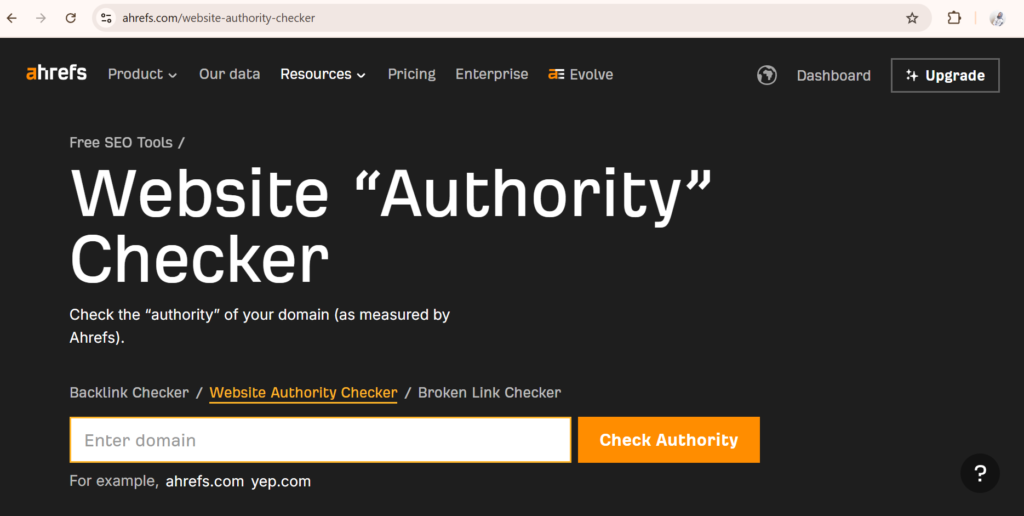 Website authority checker Ahrefs