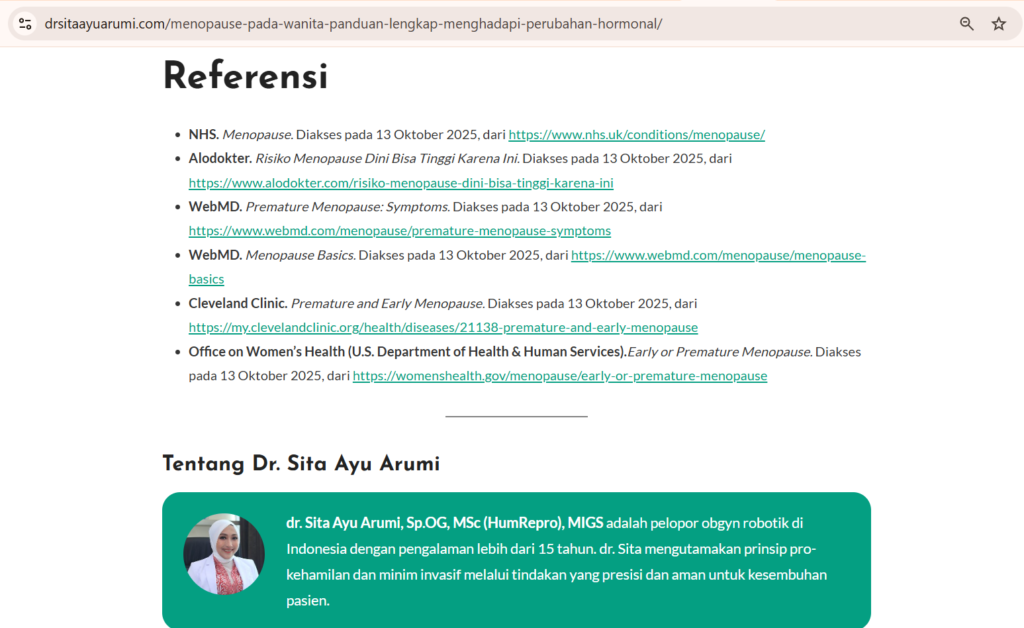 Contoh referensi kredibel dari website medis dr. Sita client Coulava