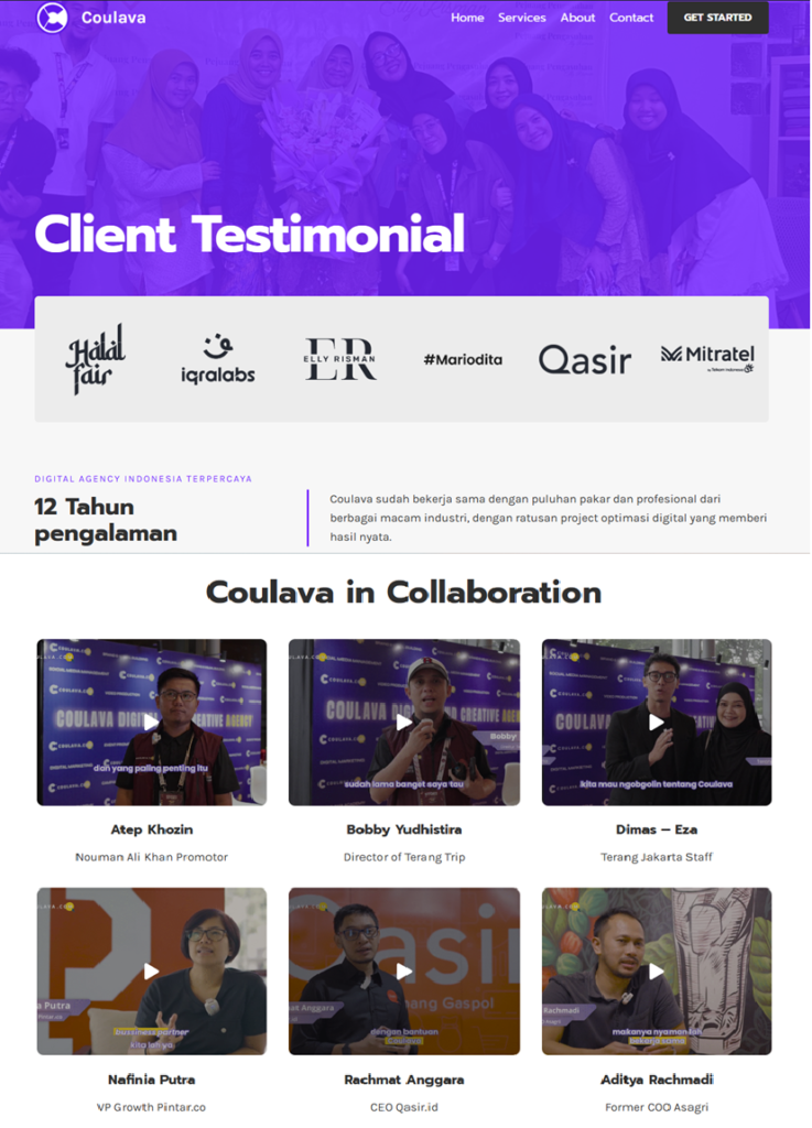 Ulasan dan testimoni Coulava di website