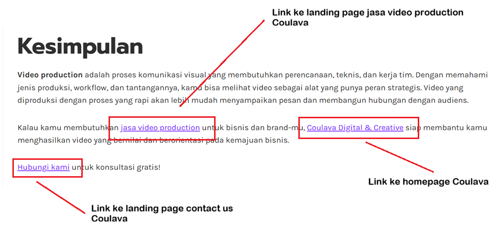 penerapan internal linking dari artikel blog ke halaman prioritas utama