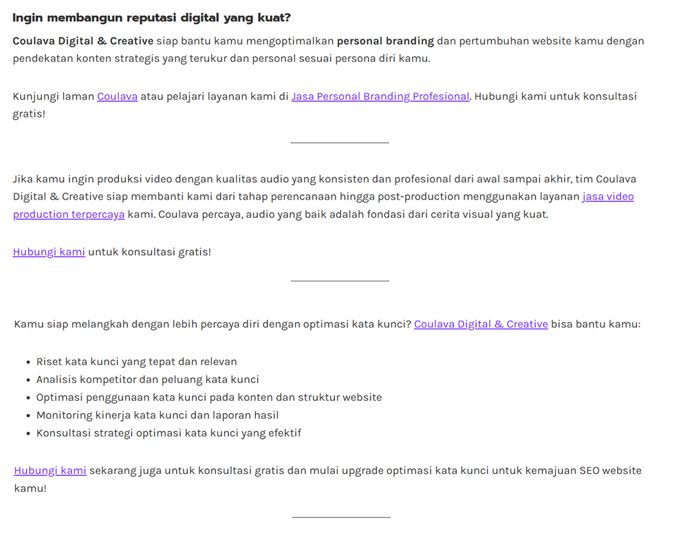 Contoh CTA yang ada di artikel blog Coulava mengajak konversi produk jasa