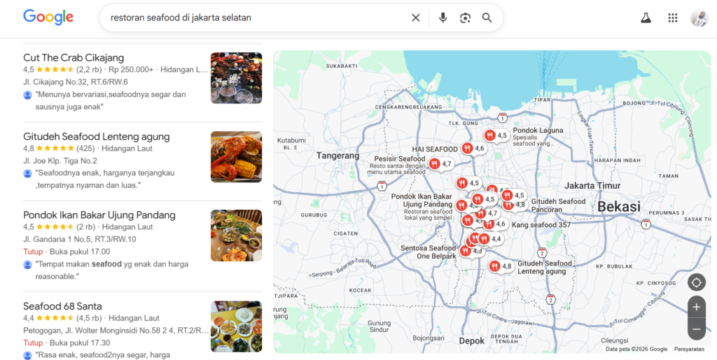 Contoh lokal search yang mengarah pada toko lokal